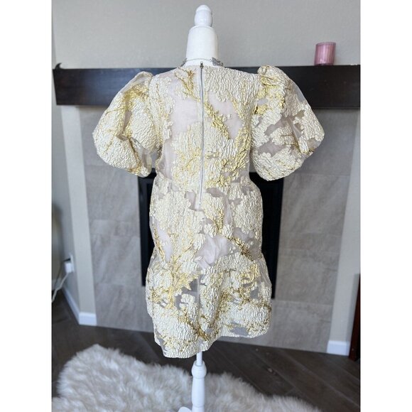 Anthropologie THML Gold White Puff Sleeve  Dress NEW Large SHOWER Wedding - Picture 7 of 16